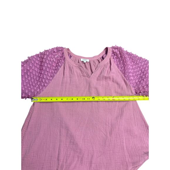 Umgee Women’s M Pink Cotton Top Puff Dot Mesh Sleeves Boho Blouse - Picture 5 of 7